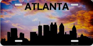 Atlanta Skyline Silhouette Metal License Plate