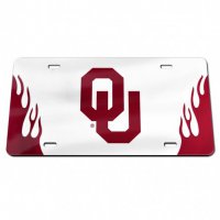 Oklahoma Sooners White With Flames Laser License Plate
