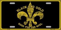 Saints Fleur De Lis Black Gold Metal License Plate