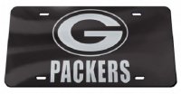 Green Bay Packers Black Crystal Mirror Laser License Plate