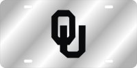 Oklahoma Sooners Black Logo On Silver Laser License Plate