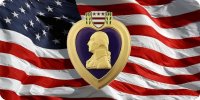 Purple Heart On Wavy American Flag Photo License Plate