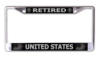 U.S Army Retired Black And Silver Chrome License Plate Frame