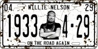 Willie Nelson On The Road Again Metal License Plate
