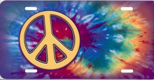 Offset Peace Sign on Tie Dye License Plate