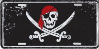 Pirate Skull And Crossbones Black Metal License Plate