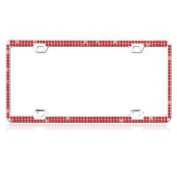 Chrome With Double Row Red Diamonds License Plate Frame