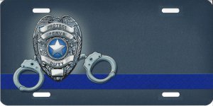 Offset Police Badge with Handcuffs License Plate