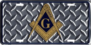 Masonic Diamond Plate Metal License Plate