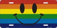 Smiley Face On Rainbow Flag Metal License Plate