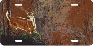 Jumping Buck In The Woods Offset Airbrush License Plate