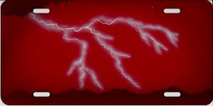 Lightning Clouds Red Airbrush License Plate