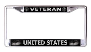 U.S Army Veteran Black And Silver Chrome License Plate Frame