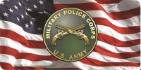 U.S. Army Military Police On U.S. Flag Photo License Plate