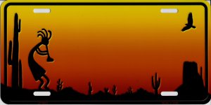 Sunset With Kokopelli Silhouette Metal License Plate