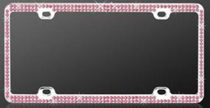 Chrome Coating Metal Double Row Pink Diamond Frame