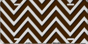 Brown And White Chevron Metal License Plate