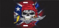 Rebel Skull On Black Photo License Plate