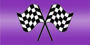Racing Flags On Purple Centered Photo License Plate