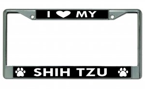 I Heart My Shih Tzu Dog Chrome License Plate Frame