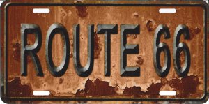 Route 66 Rusty Distressed Look Metal License Plate