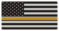 Thin Yellow Line On Grey U.S. Flag Photo License Plate