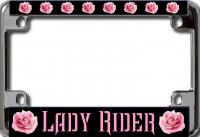 Pink Rose Lady Rider Motorcycle License Plate Frame