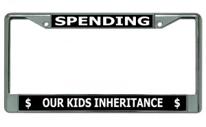 Spending Our Kids Inheritance Chrome License Plate Frame