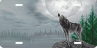 Offset Howling Wolf With Moon License Plate