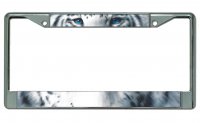 White Tiger Face Chrome License Plate Frame