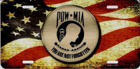 P.O.W. M.I.A. On U.S. Flag Metal License Plate