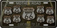 Route 66 Mother Road Chicago To LA Metal License Plate