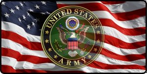U.S. Army Transparent Logo On Flag Photo License Plate