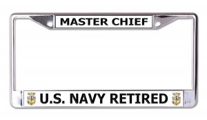 U.S. Navy Master Chief Retired #3 Chrome License Plate Frame