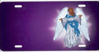 Angel Purple Offset Airbrush License Plate