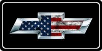 Chevy Bowtie US Flag On Black Photo License Plate