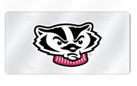 Wisconsin Bucky Badger Silver Laser License Plate