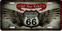 Route 66 Sign With Wings Metal License Plate