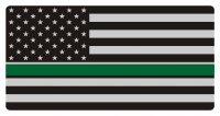 Thin Green Line On Grey U.S. Flag Photo License Plate