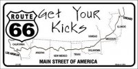 US Route 66 Map Get Your Kicks License Plate
