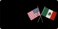 USA/Mexico Crossed Flags Photo License Plate
