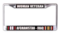 Afghanistan Iraq Woman Veteran Chrome License Plate Frame