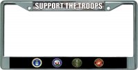 Support The Troops Logos Chrome License Plate Frame