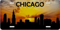 Chicago Skyline Silhouette Metal License Plate