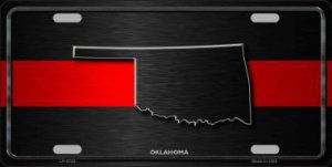 Oklahoma Thin Red Line Metal License Plate