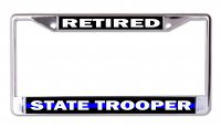 State Trooper Retired Blue Line Chrome License Plate Frame