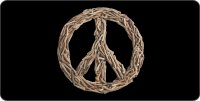 Driftwood Peace Sign On Black Photo License Plate