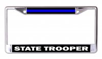 State Trooper Blue Line Chrome License Plate Frame
