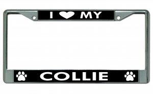 I Heart My Collie Dog Chrome License Plate Frame
