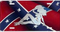 Confederate Cowgirl on Flag License Plate
